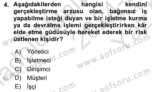 İşletme İlkeleri Dersi 2024 - 2025 Yılı Yaz Okulu Sınav Soruları 4. Soru