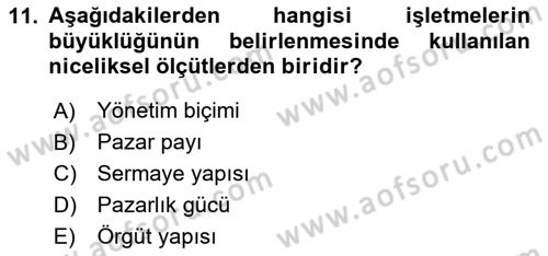 İşletme İlkeleri Dersi 2025 - 2026 Yılı (Vize) Ara Sınav Soruları 11. Soru