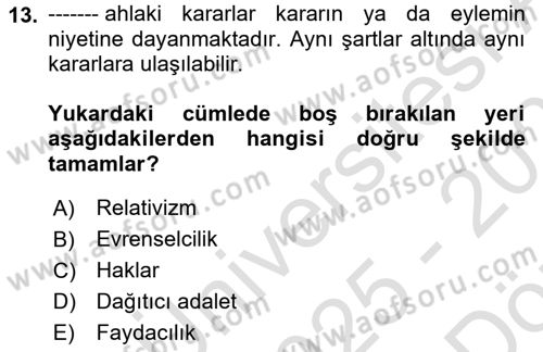 İşletme İlkeleri Dersi 2025 - 2026 Yılı (Vize) Ara Sınav Soruları 13. Soru