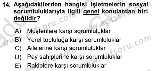 İşletme İlkeleri Dersi 2025 - 2026 Yılı (Vize) Ara Sınav Soruları 14. Soru