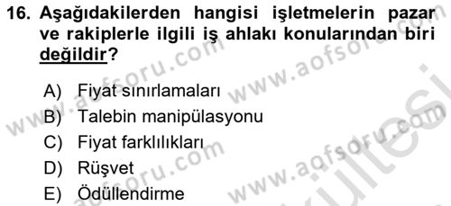 İşletme İlkeleri Dersi 2025 - 2026 Yılı (Vize) Ara Sınav Soruları 16. Soru