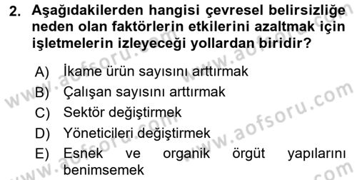 İşletme İlkeleri Dersi 2025 - 2026 Yılı (Vize) Ara Sınav Soruları 2. Soru