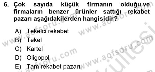 İşletme İlkeleri Dersi 2025 - 2026 Yılı (Vize) Ara Sınav Soruları 6. Soru