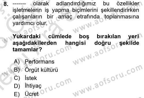 İşletme İlkeleri Dersi 2025 - 2026 Yılı (Vize) Ara Sınav Soruları 8. Soru