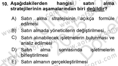 İşletme İlkeleri Dersi 2025 - 2026 Yılı (Final) Dönem Sonu Sınav Soruları 10. Soru