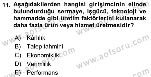 İşletme İlkeleri Dersi 2025 - 2026 Yılı (Final) Dönem Sonu Sınav Soruları 11. Soru