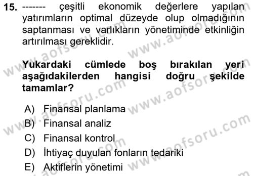 İşletme İlkeleri Dersi 2025 - 2026 Yılı (Final) Dönem Sonu Sınav Soruları 15. Soru