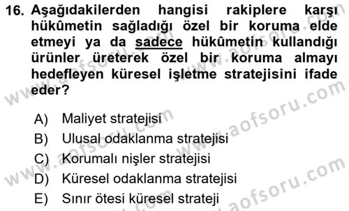 İşletme İlkeleri Dersi 2025 - 2026 Yılı (Final) Dönem Sonu Sınav Soruları 16. Soru