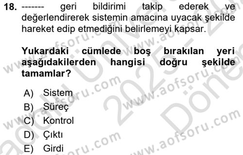İşletme İlkeleri Dersi 2025 - 2026 Yılı (Final) Dönem Sonu Sınav Soruları 18. Soru