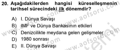 İşletme İlkeleri Dersi 2025 - 2026 Yılı (Final) Dönem Sonu Sınav Soruları 20. Soru