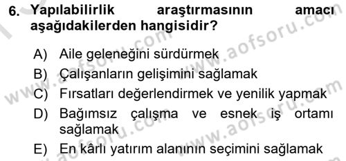 İşletme İlkeleri Dersi 2025 - 2026 Yılı (Final) Dönem Sonu Sınav Soruları 6. Soru