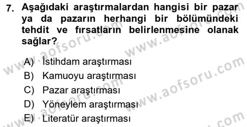 İşletme İlkeleri Dersi 2025 - 2026 Yılı (Final) Dönem Sonu Sınav Soruları 7. Soru