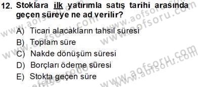 İşletme Fonksiyonları Dersi 2013 - 2014 Yılı Tek Ders Sınav Soruları 12. Soru