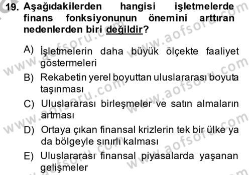 İşletme Fonksiyonları Dersi 2014 - 2015 Yılı (Vize) Ara Sınav Soruları 19. Soru