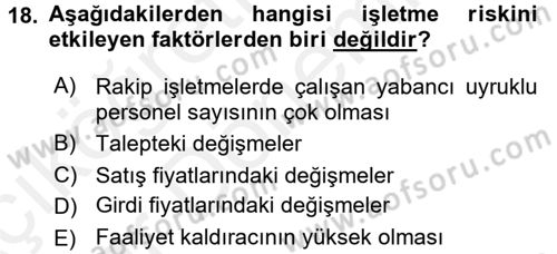 İşletme Fonksiyonları Dersi 2015 - 2016 Yılı (Vize) Ara Sınav Soruları 18. Soru