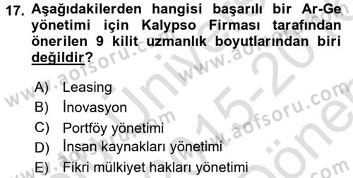 İşletme Fonksiyonları Dersi 2015 - 2016 Yılı (Final) Dönem Sonu Sınavı 17. Soru