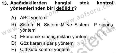 İşletme Fonksiyonları Dersi 2016 - 2017 Yılı (Vize) Ara Sınav Soruları 13. Soru