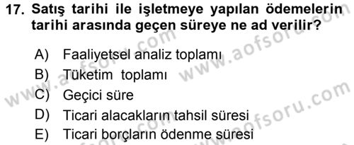 İşletme Fonksiyonları Dersi 2016 - 2017 Yılı (Vize) Ara Sınav Soruları 17. Soru