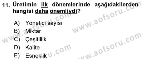 İşletme Fonksiyonları Dersi 2017 - 2018 Yılı (Vize) Ara Sınavı 11. Soru