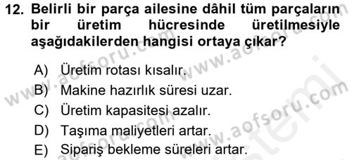 İşletme Fonksiyonları Dersi 2017 - 2018 Yılı (Vize) Ara Sınavı 12. Soru