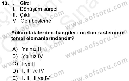 İşletme Fonksiyonları Dersi 2017 - 2018 Yılı (Vize) Ara Sınavı 13. Soru