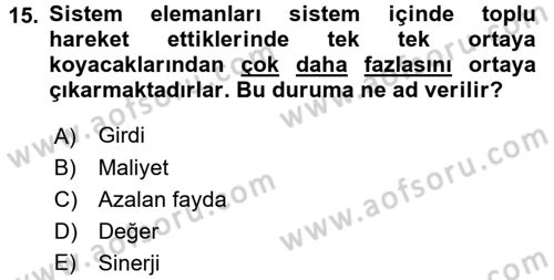 İşletme Fonksiyonları Dersi 2017 - 2018 Yılı (Vize) Ara Sınavı 15. Soru