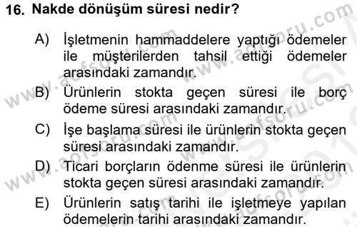 İşletme Fonksiyonları Dersi 2017 - 2018 Yılı (Vize) Ara Sınavı 16. Soru