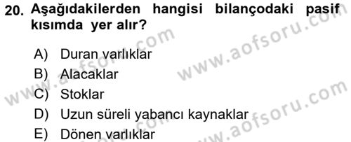 İşletme Fonksiyonları Dersi 2017 - 2018 Yılı (Vize) Ara Sınavı 20. Soru