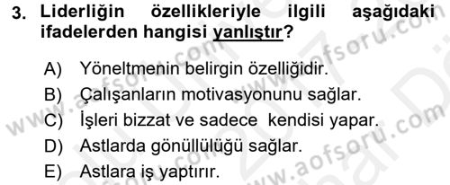 İşletme Fonksiyonları Dersi 2017 - 2018 Yılı (Vize) Ara Sınavı 3. Soru