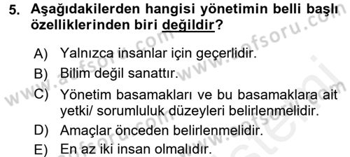 İşletme Fonksiyonları Dersi 2017 - 2018 Yılı (Vize) Ara Sınavı 5. Soru