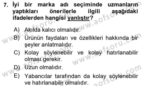 İşletme Fonksiyonları Dersi 2017 - 2018 Yılı (Vize) Ara Sınavı 7. Soru