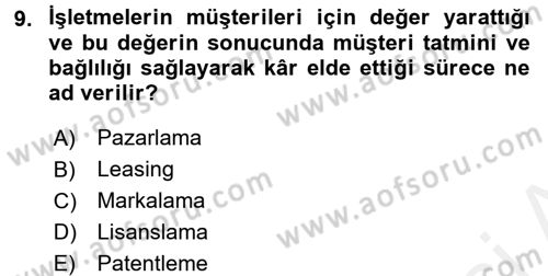 İşletme Fonksiyonları Dersi 2017 - 2018 Yılı (Vize) Ara Sınavı 9. Soru