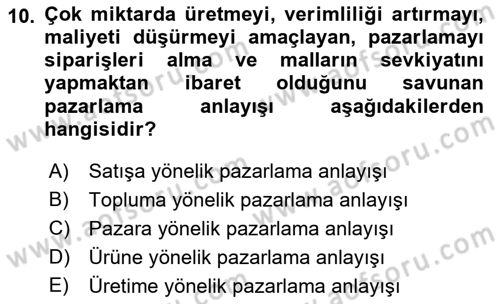 İşletme Fonksiyonları Dersi 2018 - 2019 Yılı (Vize) Ara Sınavı 10. Soru