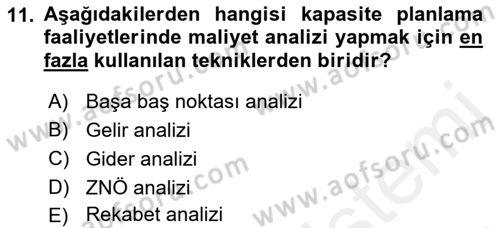 İşletme Fonksiyonları Dersi 2018 - 2019 Yılı (Vize) Ara Sınavı 11. Soru