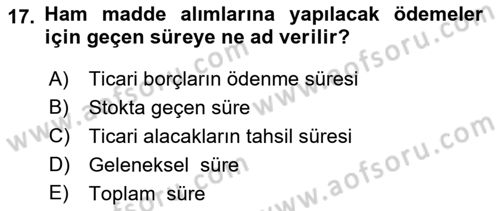 İşletme Fonksiyonları Dersi 2018 - 2019 Yılı (Vize) Ara Sınavı 17. Soru