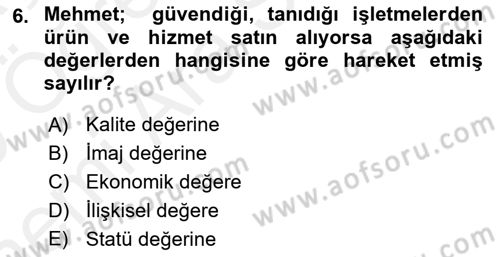 İşletme Fonksiyonları Dersi 2018 - 2019 Yılı (Vize) Ara Sınavı 6. Soru