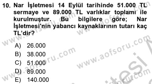 İşletme Fonksiyonları Dersi 2018 - 2019 Yılı Yaz Okulu Sınavı 10. Soru