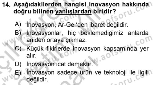 İşletme Fonksiyonları Dersi 2018 - 2019 Yılı Yaz Okulu Sınavı 14. Soru