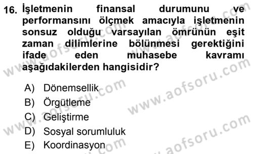 İşletme Fonksiyonları Dersi 2018 - 2019 Yılı Yaz Okulu Sınavı 16. Soru