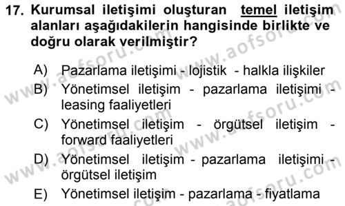 İşletme Fonksiyonları Dersi 2018 - 2019 Yılı Yaz Okulu Sınavı 17. Soru