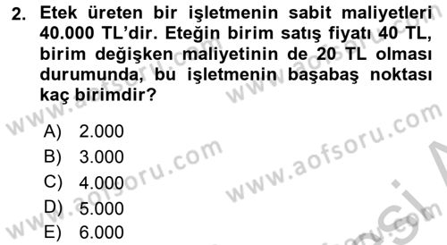 İşletme Fonksiyonları Dersi 2018 - 2019 Yılı Yaz Okulu Sınavı 2. Soru