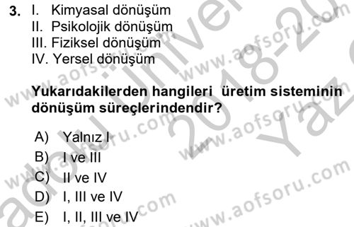 İşletme Fonksiyonları Dersi 2018 - 2019 Yılı Yaz Okulu Sınavı 3. Soru