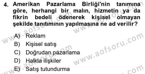 İşletme Fonksiyonları Dersi 2020 - 2021 Yılı Yaz Okulu Sınavı 4. Soru