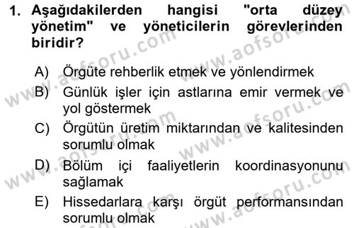 İşletme Fonksiyonları Dersi 2022 - 2023 Yılı Yaz Okulu Sınavı 1. Soru