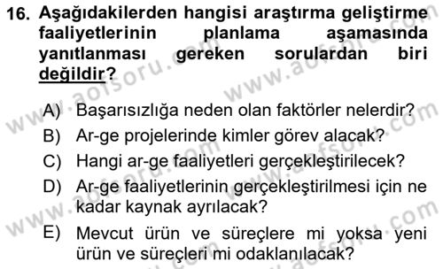 İşletme Fonksiyonları Dersi 2023 - 2024 Yılı (Final) Dönem Sonu Sınav Soruları 16. Soru