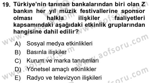İşletme Fonksiyonları Dersi 2023 - 2024 Yılı (Final) Dönem Sonu Sınavı 19. Soru