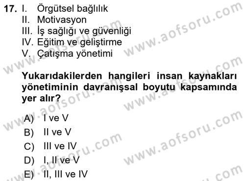 İşletme Fonksiyonları Dersi 2024 - 2025 Yılı (Vize) Ara Sınav Soruları 17. Soru