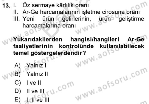 İşletme Fonksiyonları Dersi 2024 - 2025 Yılı (Final) Dönem Sonu Sınav Soruları 13. Soru
