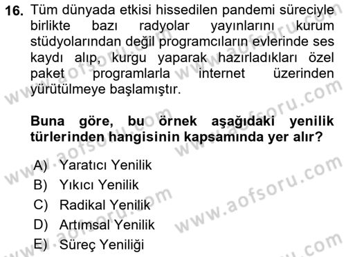 İşletme Fonksiyonları Dersi 2024 - 2025 Yılı (Final) Dönem Sonu Sınav Soruları 16. Soru