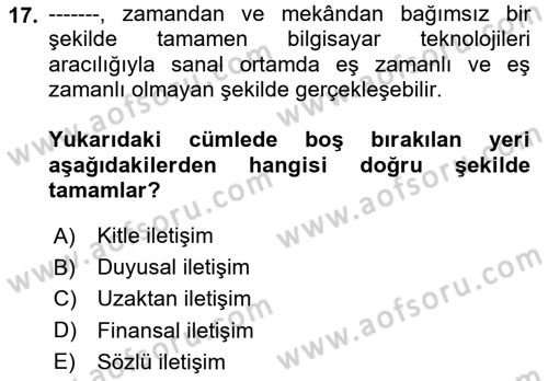 İşletme Fonksiyonları Dersi 2024 - 2025 Yılı (Final) Dönem Sonu Sınav Soruları 17. Soru